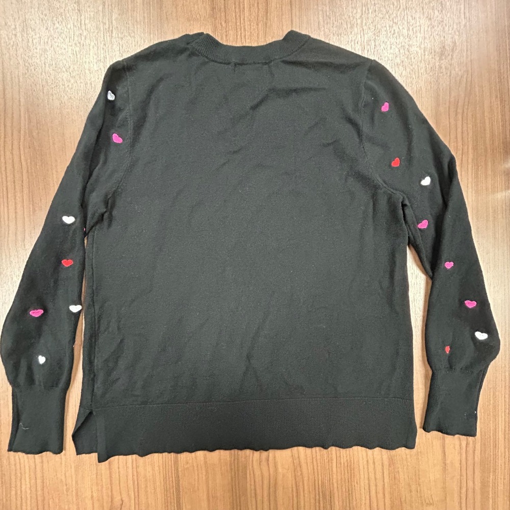 Marled Womens Heart Embroidered Love‎ Crewneck Sweater Black Medium Rayon Blend - Picture 2 of 6